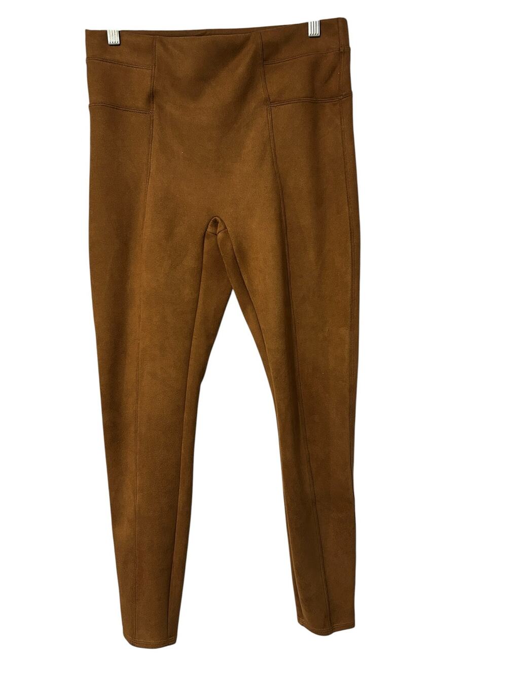SPANX Faux Suede Leggings Rich Caramel Brown High Rise Shaping LG Equestrian